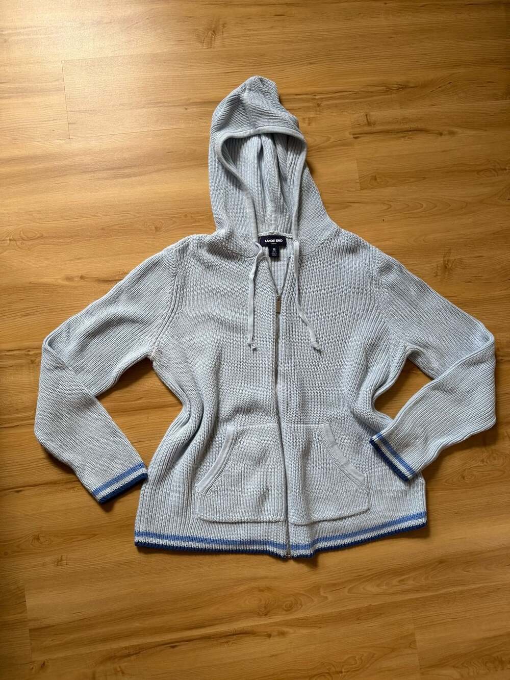 Lands' End Drifter Zip Hoodie Size M Light Blue Cotton Sweater